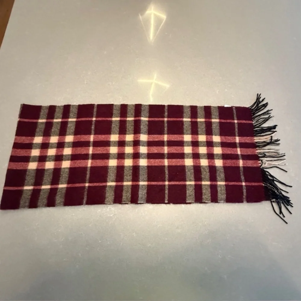 Pronto Uomo Plaid 100% Pure Wool Maroon & Tan Check Scarf Men Dry Cleaned